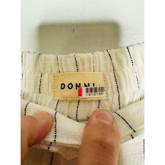 DONNI Off-White Stripe Pinstripe Linen Pleated Trousers Pants Size Large - Picture 13 of 15